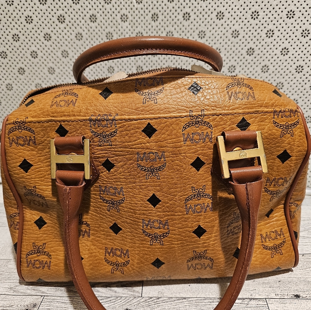 MCM Women's Tan Leather Boston Satchel - Picture 5 of 16